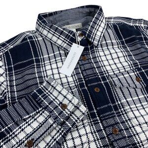 Outerknown Blanket Shirt Mens Size M Organic Cotton Navy & White Plaid NWT